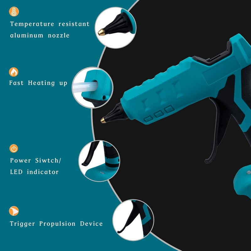Eastyle 100W Cordless Hot Glue Gun Compatible with Makita 18V Battery (TOOL ONLY) High Temp Electric Power Glue Gun with 20PCS Full Size Glue Sticks for Arts Crafts DIY Festival Decor School Home Repair - Image 2
